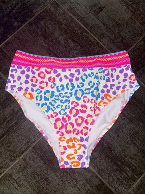 Popvil High-Waist Neon Leopard Print Bikini Bottoms